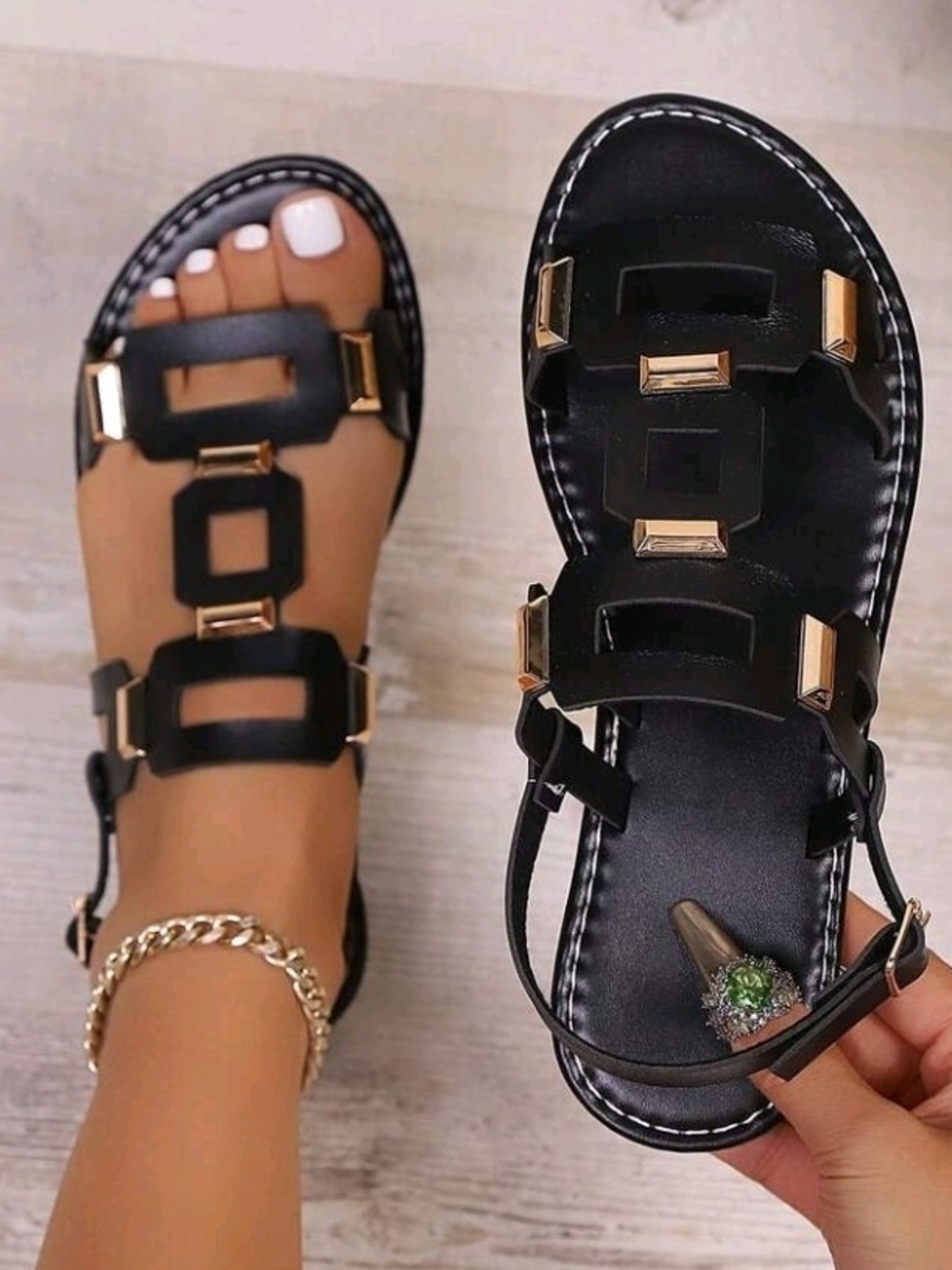 Black Flat Geometric Strap